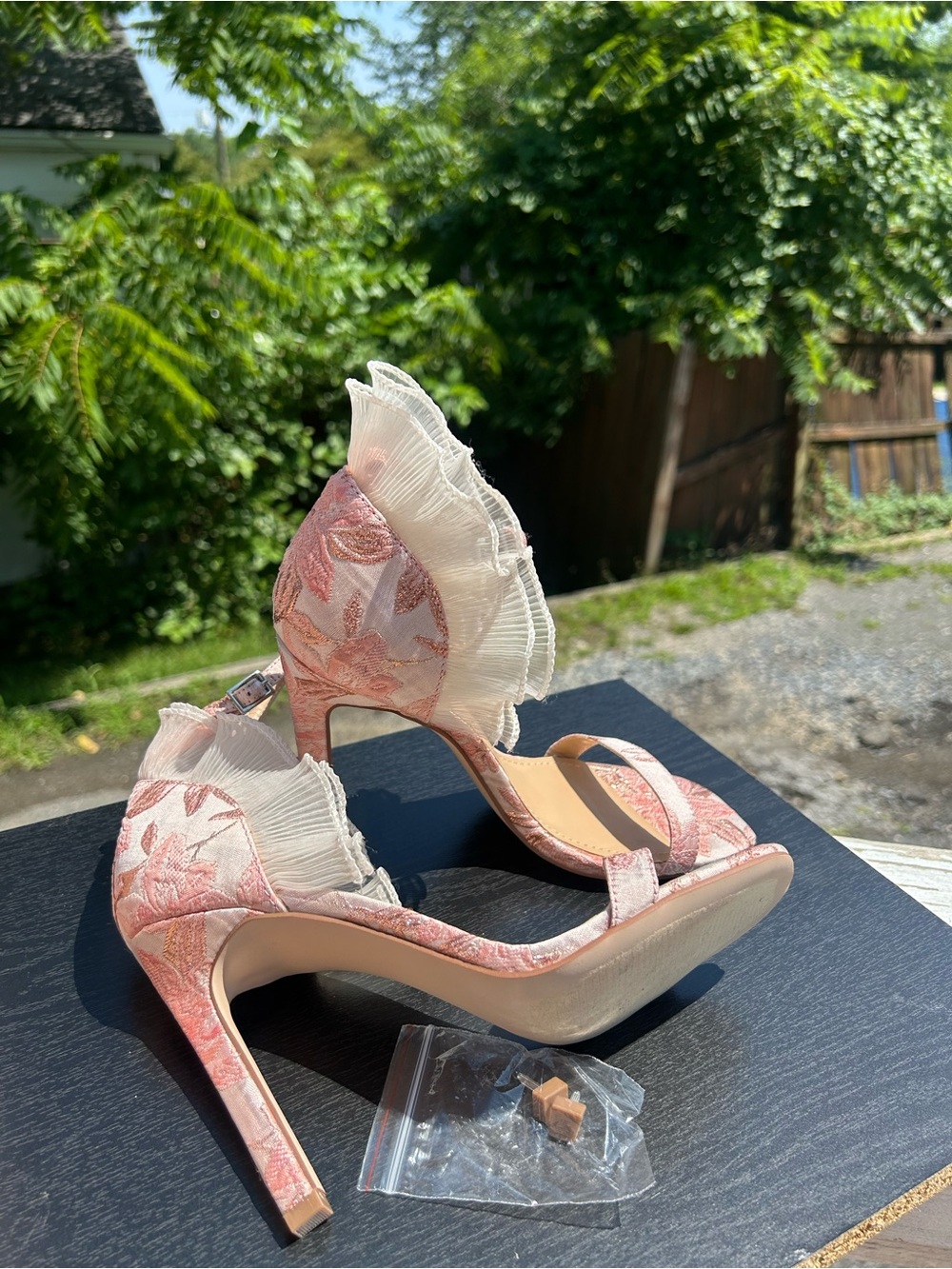 Women's Pink Floral Ruffle High Heels